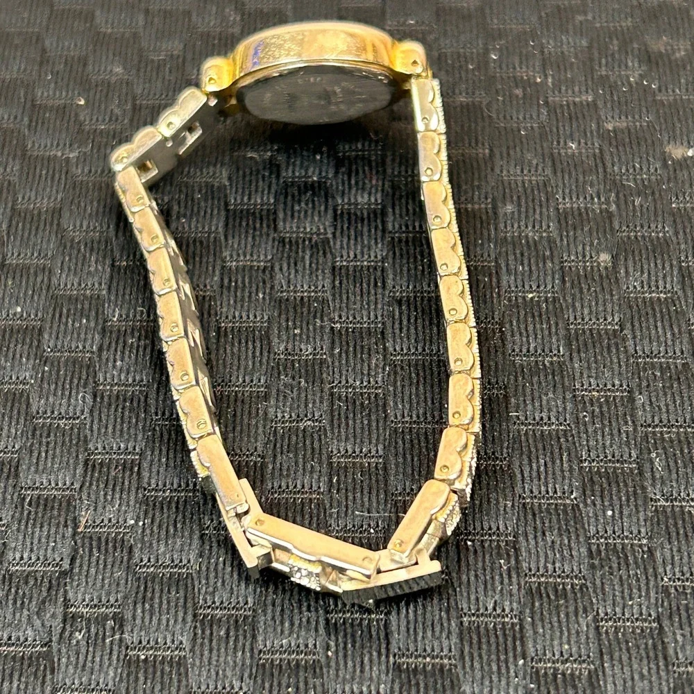 LA Express LAX1350 Womens Oval Quartz Watch Silver Gold Tone Rhinestone Bracelet